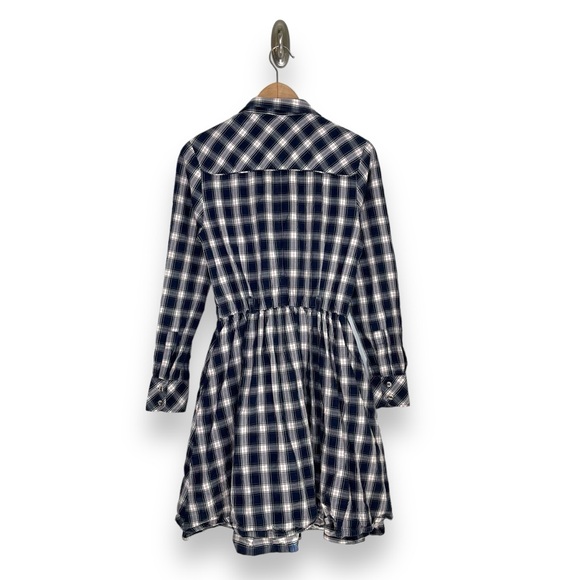 Zara Woman Blue Red Plaid Check Long Sleeve Button Down A-Line Dress Medium - Picture 2 of 7